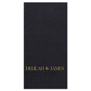 Bring an air of elegance to your next party event with the Deluxe Couples Name Napkin. Customize the text with your choice of color and napkin style to elevate your function to the next level. The napkin design is perfect for momentous weddings, important anniversaries or even cozy home entertainment. 