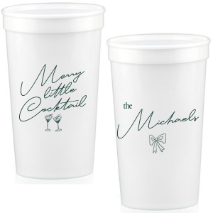 Add a touch of the holiday spirits to your next festive function with the Merry Little Cocktail Cup. Customize your choice of cup style with personalized text, giving your party drinkware a special touch like no other!