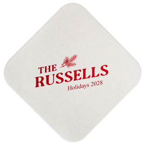 Spruce up your holiday this year with the Fir Family Name Coaster. The stylish yet functional coaster is easily customized with your choice of text, adding a personalized touch to your next holiday event.