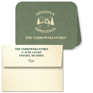Personalize your warm wishes this year with the stylish Holiday Cabin Card. The design of a winter wonderland makes for easy customization, creating a one of a kind memento for the holiday season.
