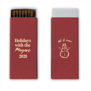 ForYourParty's personalized Natural Scarlet Classic Matchbox (Foil) with Matte Ivory Foil has a Snowman graphic and is good for use in Outdoors themed parties and will make your guests swoon. Personalize your party's theme today.