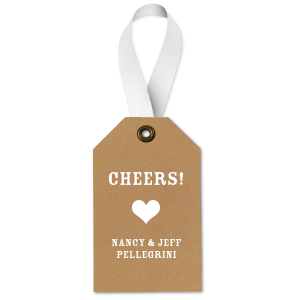 Raise a toast to love with the Cheers Heart Gift Tag, where a bold 'Cheers!' greets recipients with festive energy. Below, a solid heart symbolizes the love shared, and the couple's names add a personal touch to your celebratory gift