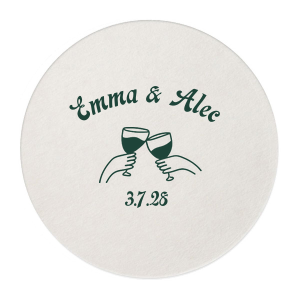 Complete your next momentous event with the Couples Name Clink Coaster. Customize the design with personal text in your choice on foil stamp color to best match your event's unique vibes. Perfect for weddings, retirements, or anniversaries.