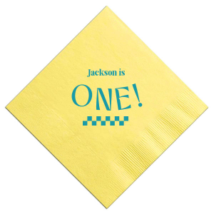 The First Birthday Napkin makes a grand addition to your young child birthdays. Customize the design in your choice of text, color and style to create joyous memento for a memorable occasion. Ideal for the first birthday of your newborn.