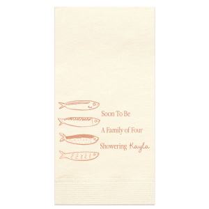 Whether it's for a baby shower or another momentous occasion, you can't go wrong with the Sardine Shower Napkin for next party. Featuring personalized text in your choice of napkin color and style, you and your guests will be packed in for a good time!
