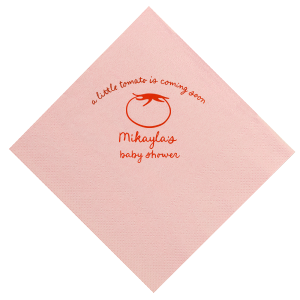 Something good is growing! Show off with the Little Tomato Baby Shower Napkin at your next baby shower. Printed in the ink foil color and napkin style of your choice, the adorable design is perfect for young childrens birthdays, baby showers, or other such special occasions.