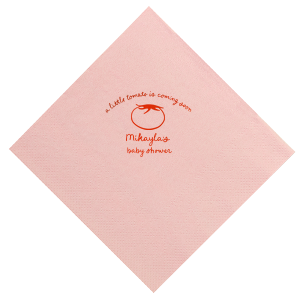 Something good is growing! Show off with the Little Tomato Baby Shower Napkin at your next baby shower. Printed in the ink foil color and napkin style of your choice, the adorable design is perfect for young childrens birthdays, baby showers, or other such special occasions.