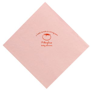Something good is growing! Show off with the Little Tomato Baby Shower Napkin at your next baby shower. Printed in the ink foil color and napkin style of your choice, the adorable design is perfect for young childrens birthdays, baby showers, or other such special occasions.
