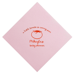 Something good is growing! Show off with the Little Tomato Baby Shower Napkin at your next baby shower. Printed in the ink foil color and napkin style of your choice, the adorable design is perfect for young childrens birthdays, baby showers, or other such special occasions.
