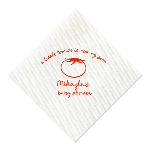 Something good is growing! Show off with the Little Tomato Baby Shower Napkin at your next baby shower. Printed in the ink foil color and napkin style of your choice, the adorable design is perfect for young childrens birthdays, baby showers, or other such special occasions.