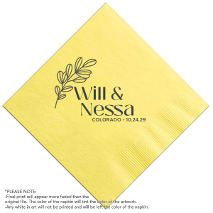 The Couples Wedding Ink Napkin is perfect for your next momentous occasion, from weddings, to engagements, and even anniversaries. Customize the text and napkin color to match your event's unique vibes.