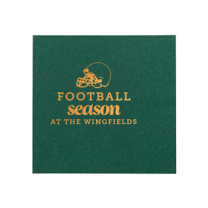 Our custom Hunter Green Linen Like Cocktail Napkin with Shiny Copper Foil has a Helmet graphic and is good for use in Sports themed parties and will make your guests swoon. Personalize your party's theme today.