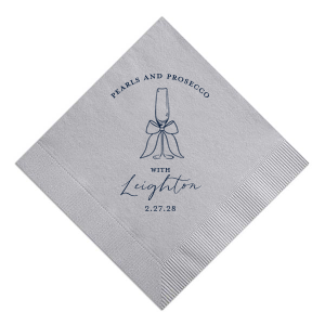 Class up your next special occasion with the Pearls and Prosecco Champagne Flute Napkin. The customizable design is available in your choice of napkin style and color, along with personalized text in a variety of foil stamp colors. Perfect for weddings, engagements, anniversaries, and more!