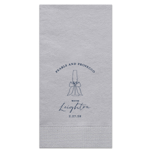 Class up your next special occasion with the Pearls and Prosecco Champagne Flute Napkin. The customizable design is available in your choice of napkin style and color, along with personalized text in a variety of foil stamp colors. Perfect for weddings, engagements, anniversaries, and more!