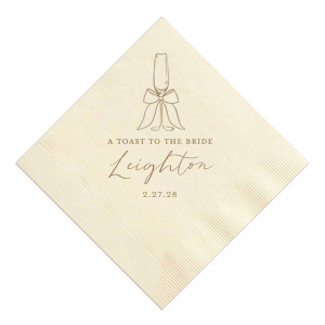 Give a resounding cheer at your next special occasion with the Pearls and Prosecco Champagne Toast Napkin. The customizable design is available in your choice of napkin style and color, along with personalized text in a variety of foil stamp colors. Perfect for weddings, engagements, anniversaries, and more!