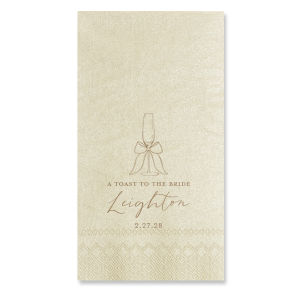Give a resounding cheer at your next special occasion with the Pearls and Prosecco Champagne Toast Napkin. The customizable design is available in your choice of napkin style and color, along with personalized text in a variety of foil stamp colors. Perfect for weddings, engagements, anniversaries, and more!