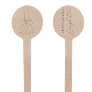 Get things stirred up at your next shindig with the Pearls and Prosecco Stir Stick. Available in a variety of shapes and materials, customize the text in your choice of foil stamp colors to add your unique touch to your personalized party items. 