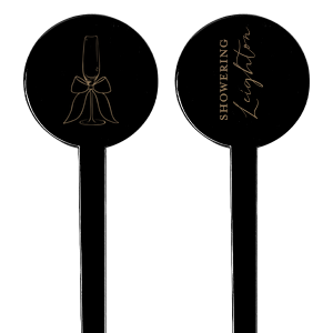 Get things stirred up at your next shindig with the Pearls and Prosecco Stir Stick. Available in a variety of shapes and materials, customize the text in your choice of foil stamp colors to add your unique touch to your personalized party items. 