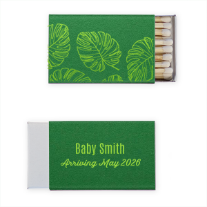 Welcome new beginnings with the Aloha Baby Matchbox. Perfect for island-loving parents-to-be, it combines palm graphics on one side with joyful baby news on the reverse. Ideal for baby showers, this enchanting design whispers tropical warmth and excitement for your little one’s arrival.