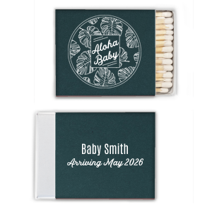 Welcome new beginnings with the Aloha Baby Matchbox. Perfect for island-loving parents-to-be, it combines palm graphics on one side with joyful baby news on the reverse. Ideal for baby showers, this enchanting design whispers tropical warmth and excitement for your little one’s arrival.