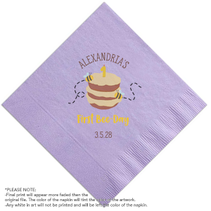 Take care of any sticky situations at your with the First Bee-Day Full Color Birthday Napkin. Easily customize the text for a the stylish yet highly functional party napkin for your baby's first birthday!