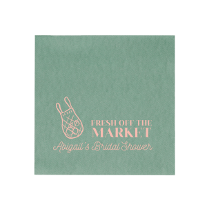 The Fresh Off The Market Napkin is good pickings for your next big party event. Perfect for bridal showers, bachelorette parties, or engagement events, easily customize the design to pair with whatever your taste may be.