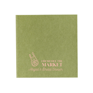 The Fresh Off The Market Napkin is good pickings for your next big party event. Perfect for bridal showers, bachelorette parties, or engagement events, easily customize the design to pair with whatever your taste may be.