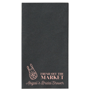 The Fresh Off The Market Napkin is good pickings for your next big party event. Perfect for bridal showers, bachelorette parties, or engagement events, easily customize the design to pair with whatever your taste may be.