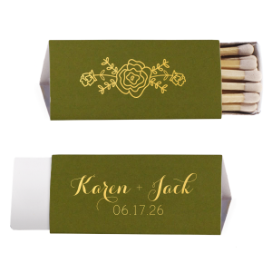 The Charming Garden Pattern Name Match is a charming celebration of nature and romance. This design is adorned with a whimsical garden scene, lush with floral splendor, symbolizing growth and beauty. The reverse side features the couple's names and event date, seamlessly blending the enchantment of a botanical garden with the personal touch of the couple. 