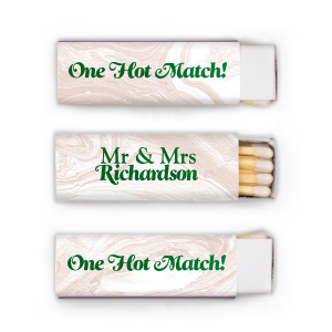 Ignite the festivities with the One Hot Wedding Matchbox. Featuring the cheeky statement "One Hot Match" on one side and the newlyweds' "Mr. & Mrs." title with their shared surname on the other, it's a striking keepsake for a love that truly sizzles!