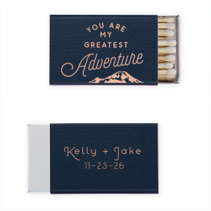 Spark romance with Adventure Mountains Matchbox where 'You Are My Greatest Adventure' is scribed in grand, vintage script. Celebrate a love as enduring as the mountains—perfect for couples whose relationship is their most cherished journey.
