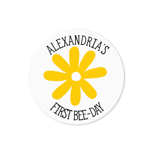 Accent gifts and more with the First Bee-Day Round Label. Customize the text and color to create a one of a kind memento for your baby's first birthday!