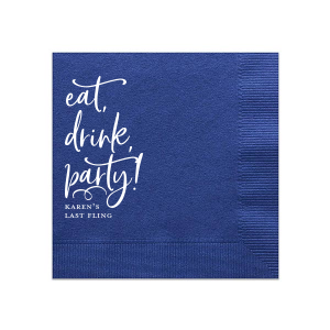 Revel in merriment with the Eat, Drink, Party Napkin featuring playful script that dances up the side, beckoning guests to indulge. Perfect for any festivity, these napkins add a splash of joy to your table setting and celebration.