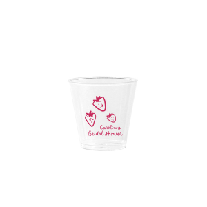 The ever-popular Clear 2-oz. Shot Glass (Ink) with Matte Fuchsia Ink Cup Ink Colors can be customized to complement every last detail of your party.