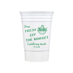 The pickings are ripe so get them while you can! The Fresh Off The Market Bachelorette Cup is a fun a vibrant addition to any bachelorette party, fully customizable with your choice of color and cup style. What could be sweeter?