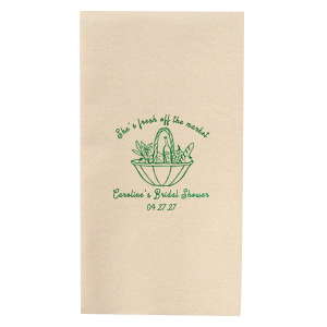 There's nothing sweeter than a perfect bachelorette party, and Fresh Off The Market Bachelorette Napkin is here to make it a reality. The vibrant napkin features a bountiful hand basket brimming with fruit. Customize the design with your choice of colors and style to create the perfect accessory for your special occasion. 