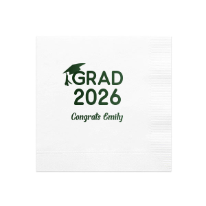 The personalized Graduation Year Napkin is great for graduation themed parties and are a must-have for your next event. Celebrate the once in a life time achievement with personalized text for well wishes, all in your choice of napkin color and style.