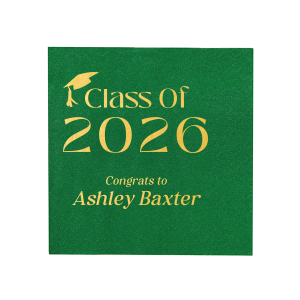 Go with a classic this graduation season with the Graduation Cap & Year Napkin. Perfect for celebrating accomplishments and graduations with easily customizable text and a wide variety of colors and styles. This design is a must have for new graduates. 