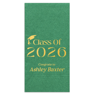 Go with a classic this graduation season with the Graduation Cap & Year Napkin. Perfect for celebrating accomplishments and graduations with easily customizable text and a wide variety of colors and styles. This design is a must have for new graduates. 