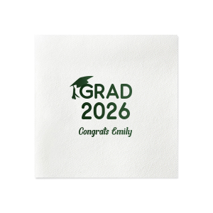 The personalized Graduation Year Napkin is great for graduation themed parties and are a must-have for your next event. Celebrate the once in a life time achievement with personalized text for well wishes, all in your choice of napkin color and style.