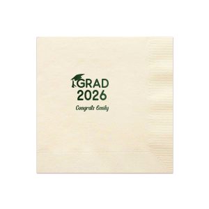 The personalized Graduation Year Napkin is great for graduation themed parties and are a must-have for your next event. Celebrate the once in a life time achievement with personalized text for well wishes, all in your choice of napkin color and style.