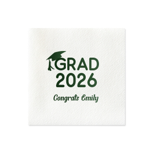 The personalized Graduation Year Napkin is great for graduation themed parties and are a must-have for your next event. Celebrate the once in a life time achievement with personalized text for well wishes, all in your choice of napkin color and style.