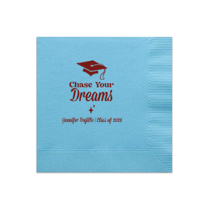 For when you need the perfect accessory for your graduate's big day, look no further than the Chase Your Dreams Graduation Napkin. The customizable design fits all your needs for the upcoming graduation season.