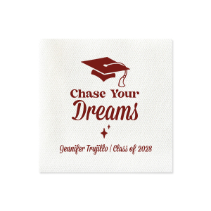 For when you need the perfect accessory for your graduate's big day, look no further than the Chase Your Dreams Graduation Napkin. The customizable design fits all your needs for the upcoming graduation season.