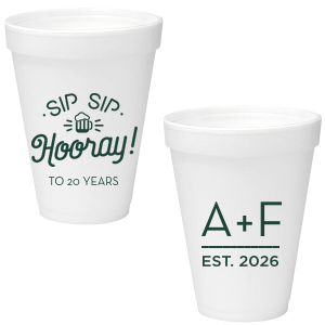 ForYourParty's chic Matte Spruce 16 oz Foam Cup with Matte Spruce Print Color has a Sip Sip Hooray Beer graphic and is good for use in Words themed parties and couldn't be more perfect. It's time to show off your impeccable taste.