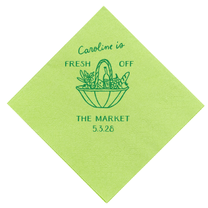 There's nothing sweeter than a perfect bachelorette party, and Fresh Off The Market Bachelorette Napkin is here to make it a reality. The vibrant napkin features a bountiful hand basket brimming with fruit. Customize the design with your choice of colors and style to create the perfect accessory for your special occasion. 