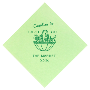 There's nothing sweeter than a perfect bachelorette party, and Fresh Off The Market Bachelorette Napkin is here to make it a reality. The vibrant napkin features a bountiful hand basket brimming with fruit. Customize the design with your choice of colors and style to create the perfect accessory for your special occasion. 