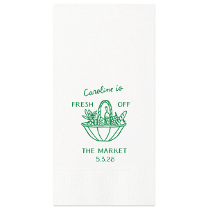 There's nothing sweeter than a perfect bachelorette party, and Fresh Off The Market Bachelorette Napkin is here to make it a reality. The vibrant napkin features a bountiful hand basket brimming with fruit. Customize the design with your choice of colors and style to create the perfect accessory for your special occasion. 