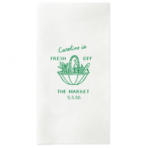 There's nothing sweeter than a perfect bachelorette party, and Fresh Off The Market Bachelorette Napkin is here to make it a reality. The vibrant napkin features a bountiful hand basket brimming with fruit. Customize the design with your choice of colors and style to create the perfect accessory for your special occasion. 