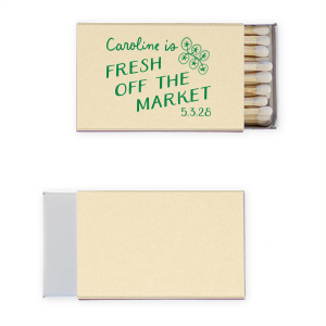 Leave a striking impression at your next bachelorette party with the Fresh Off The Market Bachelorette Matchbook. The stylish and sleek party favor is perfect for adding a memorable accessory to your next special occasion.